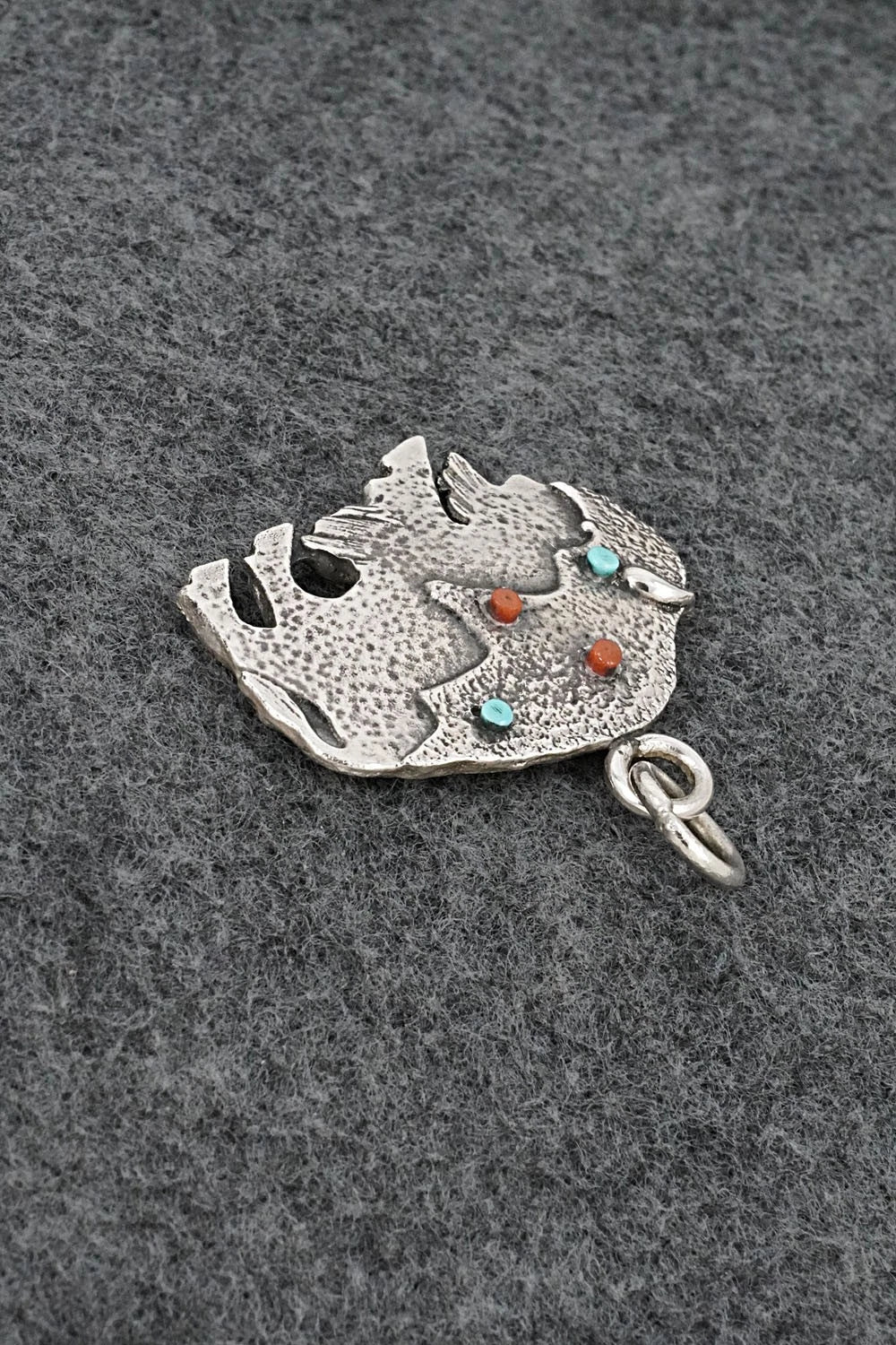 Turquoise, Coral & Sterling Silver Pendant - Virick Laweka