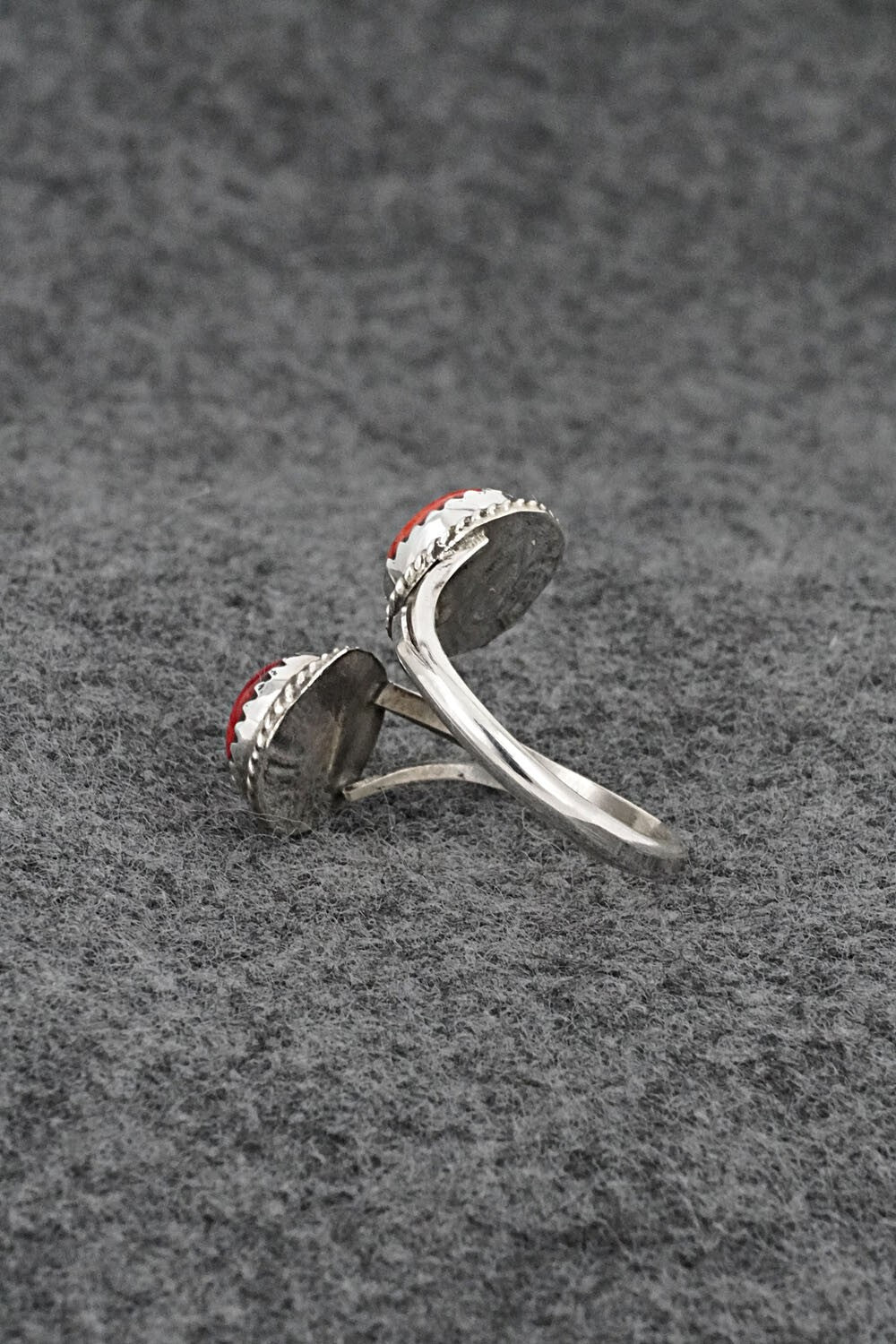 Spiny Oyster & Sterling Silver Ring - Esther White - Size 7 Adj.