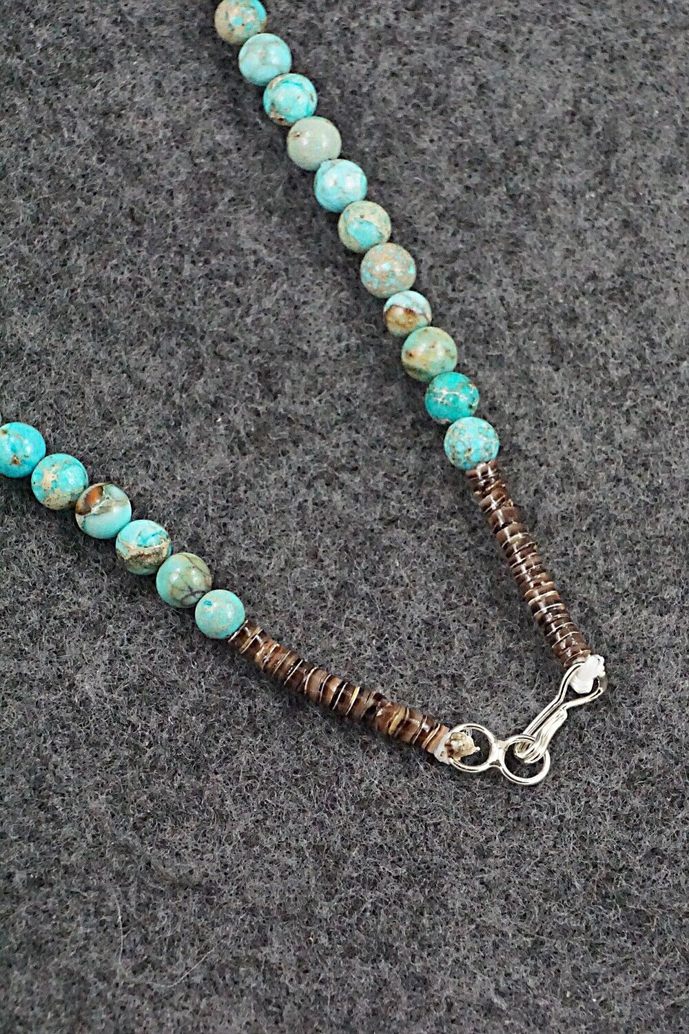 Turquoise, Shell & Sterling Silver Necklace 18" - Ramona Calavaza