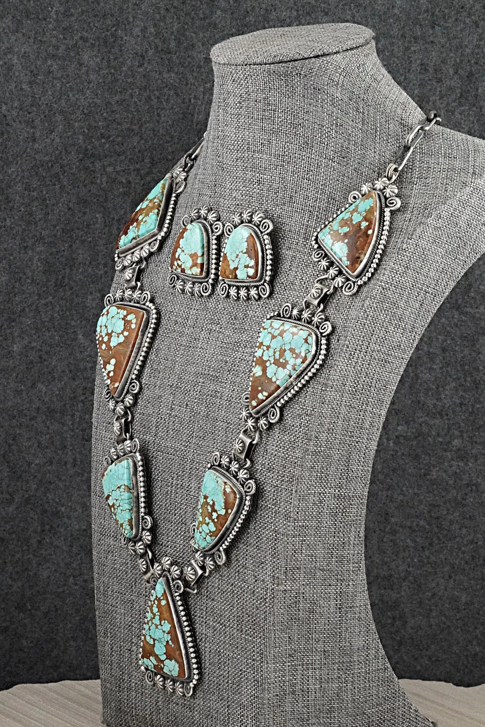 Turquoise & Sterling Silver Necklace and Earrings Set - Paul Livingston