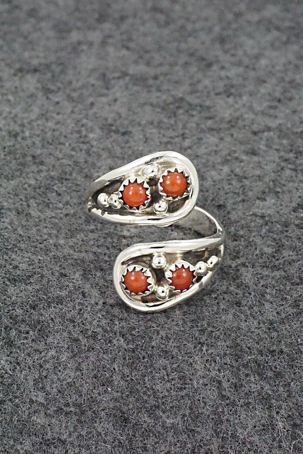 Coral & Sterling Silver Ring - Annette Chiquito - Size 8