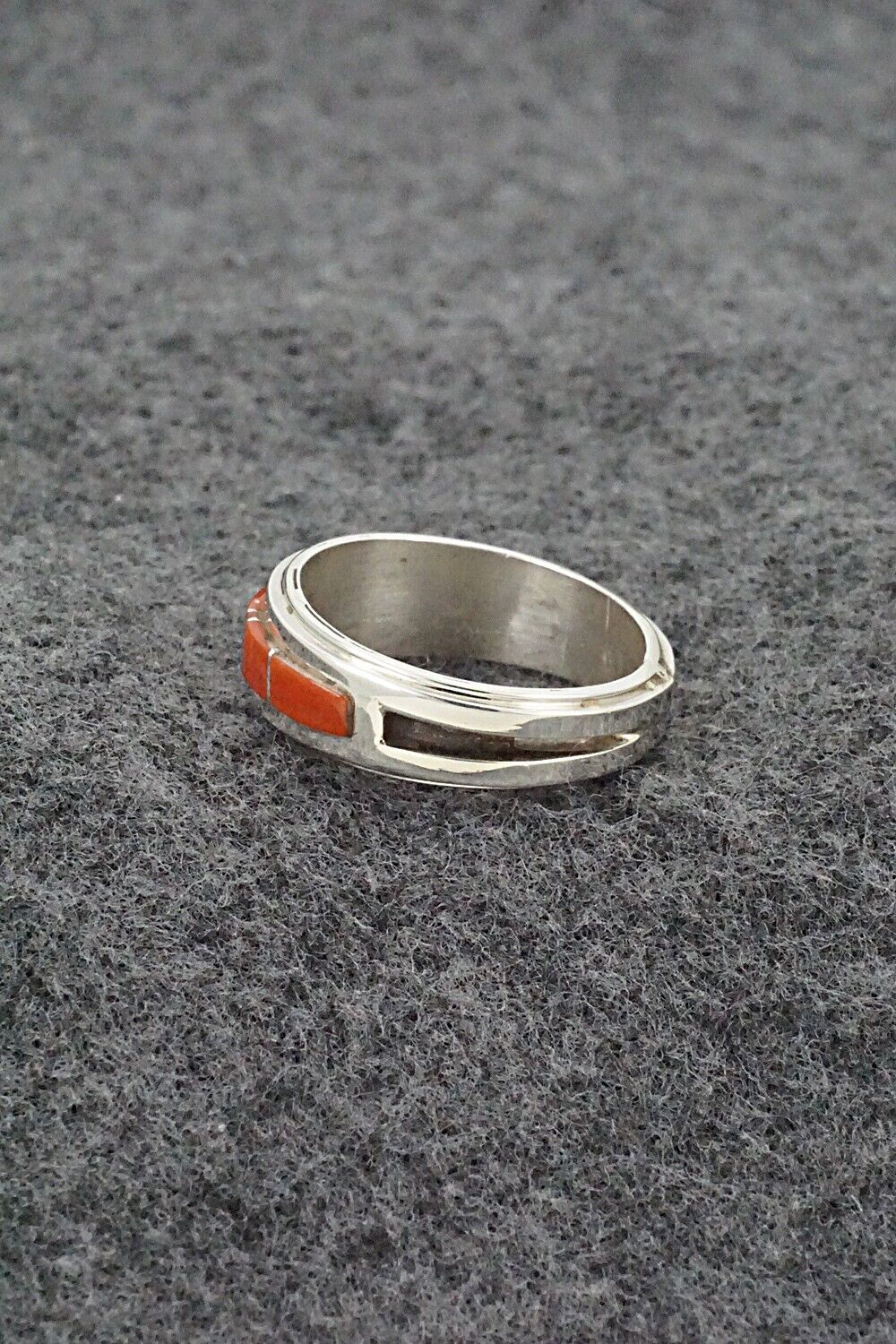 Coral & Sterling Silver Inlay Ring - Wilbert Muskett Jr. - Size 7.5