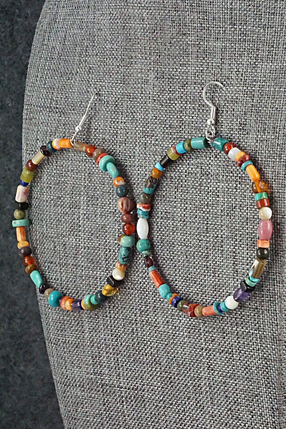 Multi Stone & Sterling Silver Hoop Earrings - Helen Tsosie
