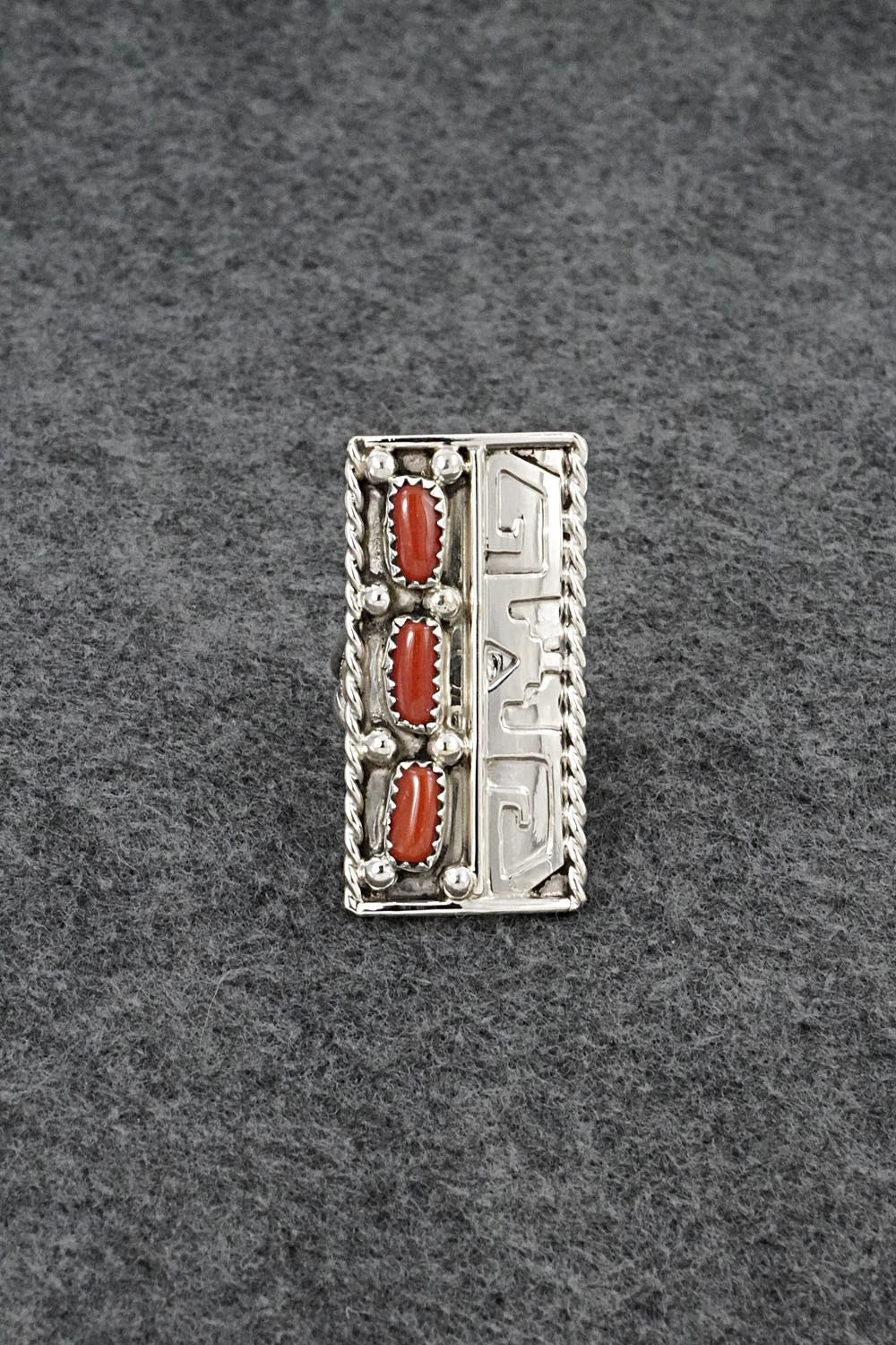 Coral & Sterling Silver Ring - Ronnie Spencer - Size 7