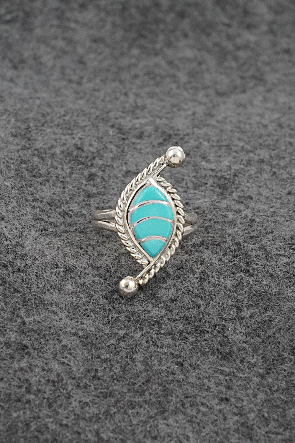 Turquoise & Sterling Silver Inlay Ring - Carlen Seoutewa - Size 6.5