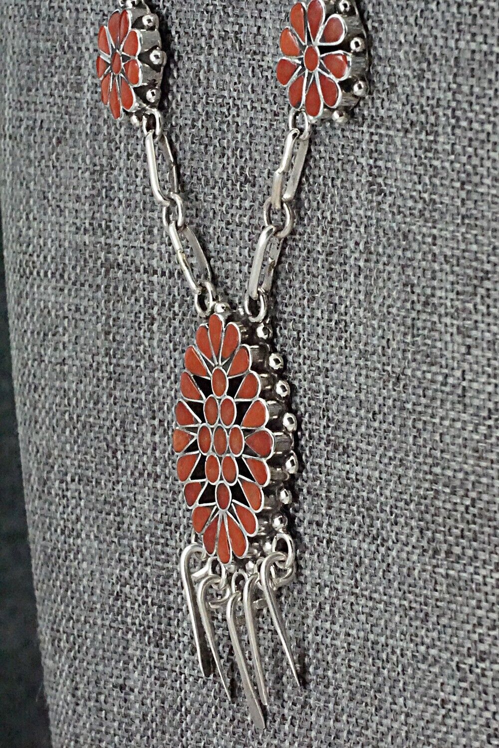 Coral & Sterling Silver Inlay Necklace - Michelle Peina