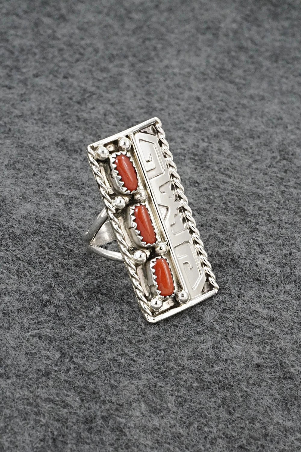 Coral & Sterling Silver Ring - Ronnie Spencer - Size 7