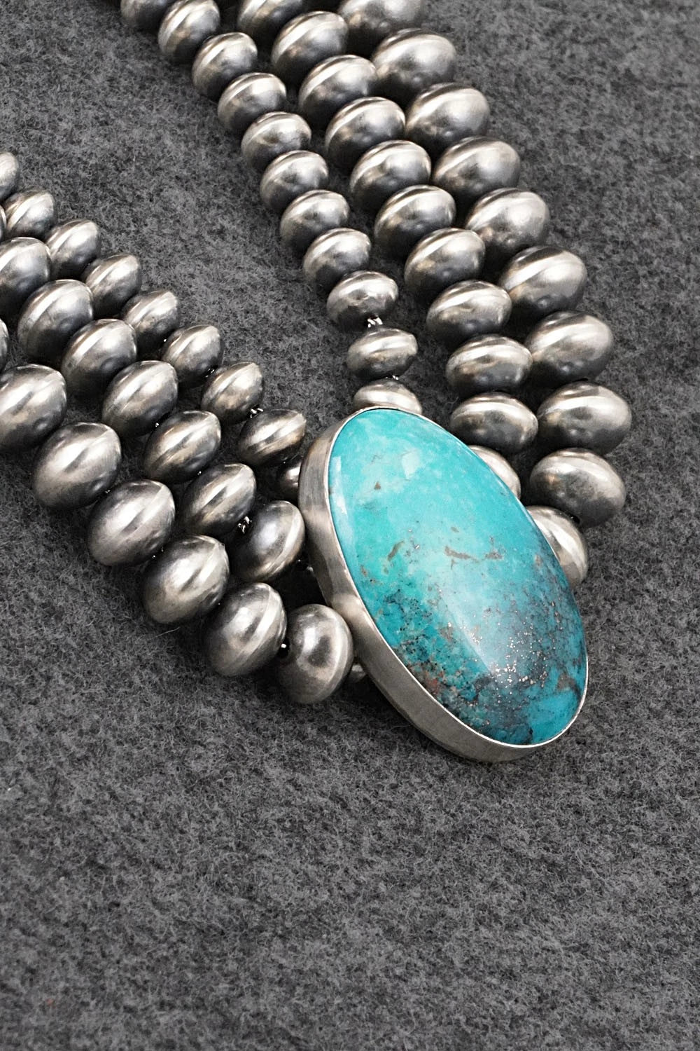 Turquoise & Sterling Silver Navajo Pearl Necklace - Gruber & Halwood
