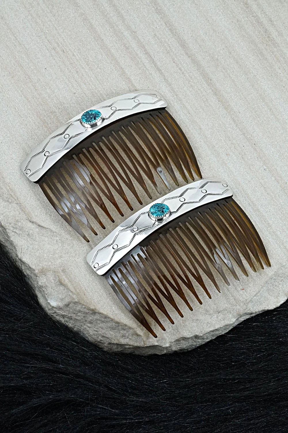 Turquoise & Sterling Silver Hair Combs - Jolene Begay