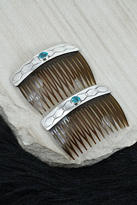 Turquoise & Sterling Silver Hair Combs - Jolene Begay