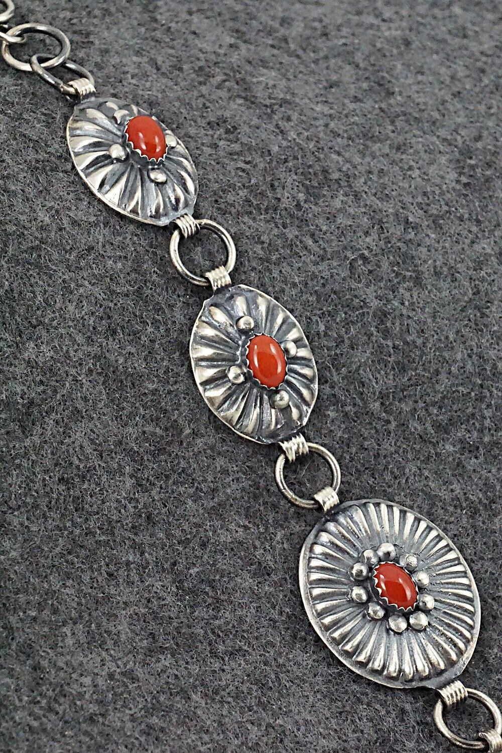 Coral and Sterling Silver Link Bracelet - Andrew Gordon