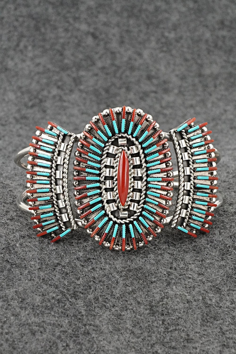 Turquoise, Coral & Sterling Silver Bracelet - Barton Cooeyate