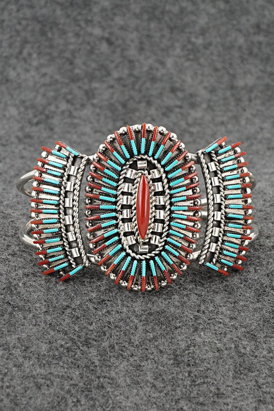 Turquoise, Coral & Sterling Silver Bracelet - Barton Cooeyate