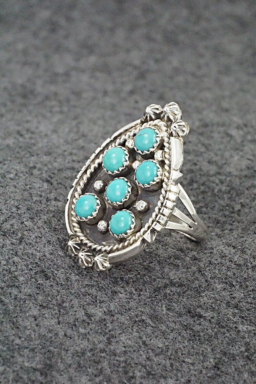 Turquoise & Sterling Silver Ring - Kenny Lonjose - Size 8.5