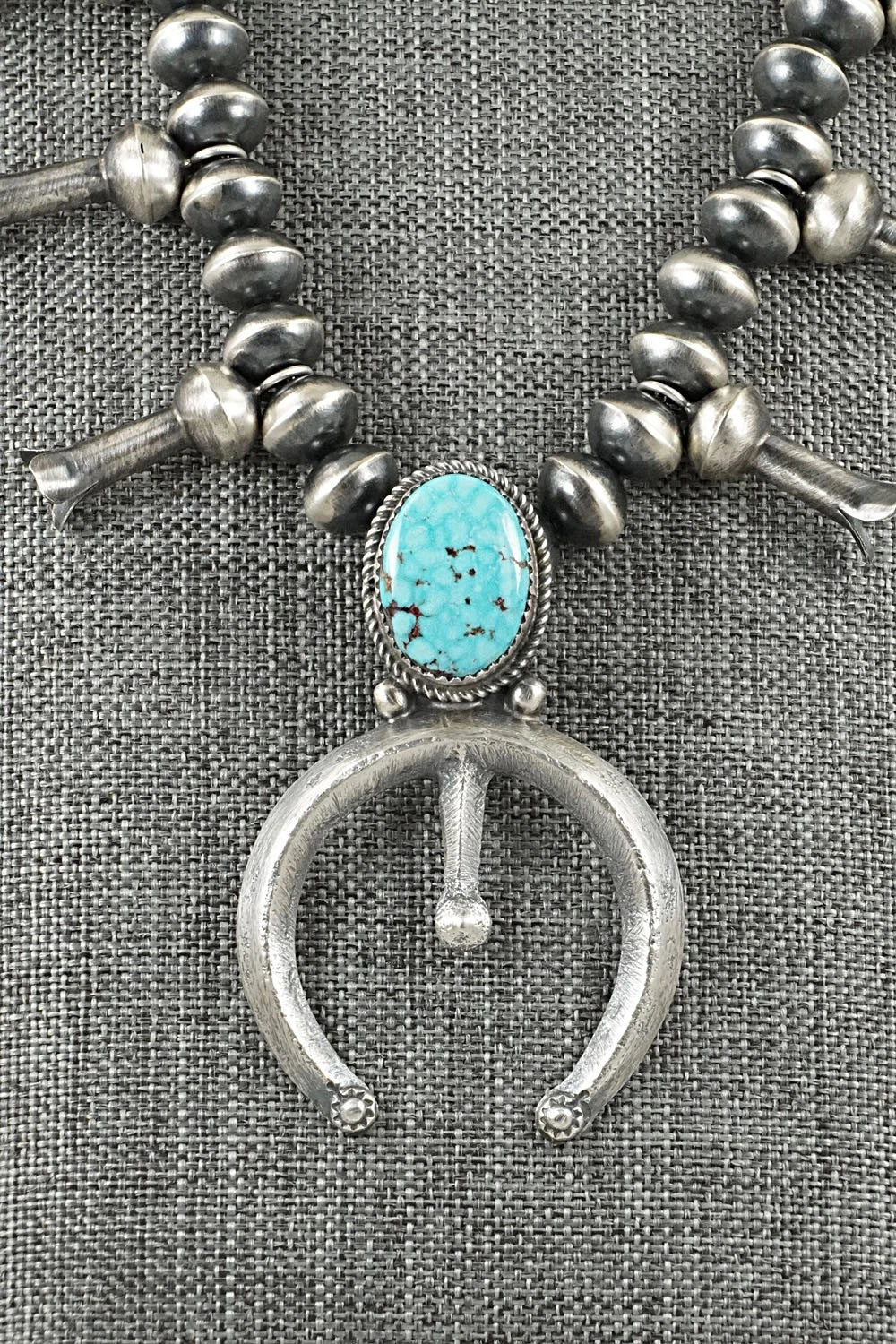 Turquoise & Sterling Silver Navajo Pearl Squash Blossom Necklace - Presley Haley