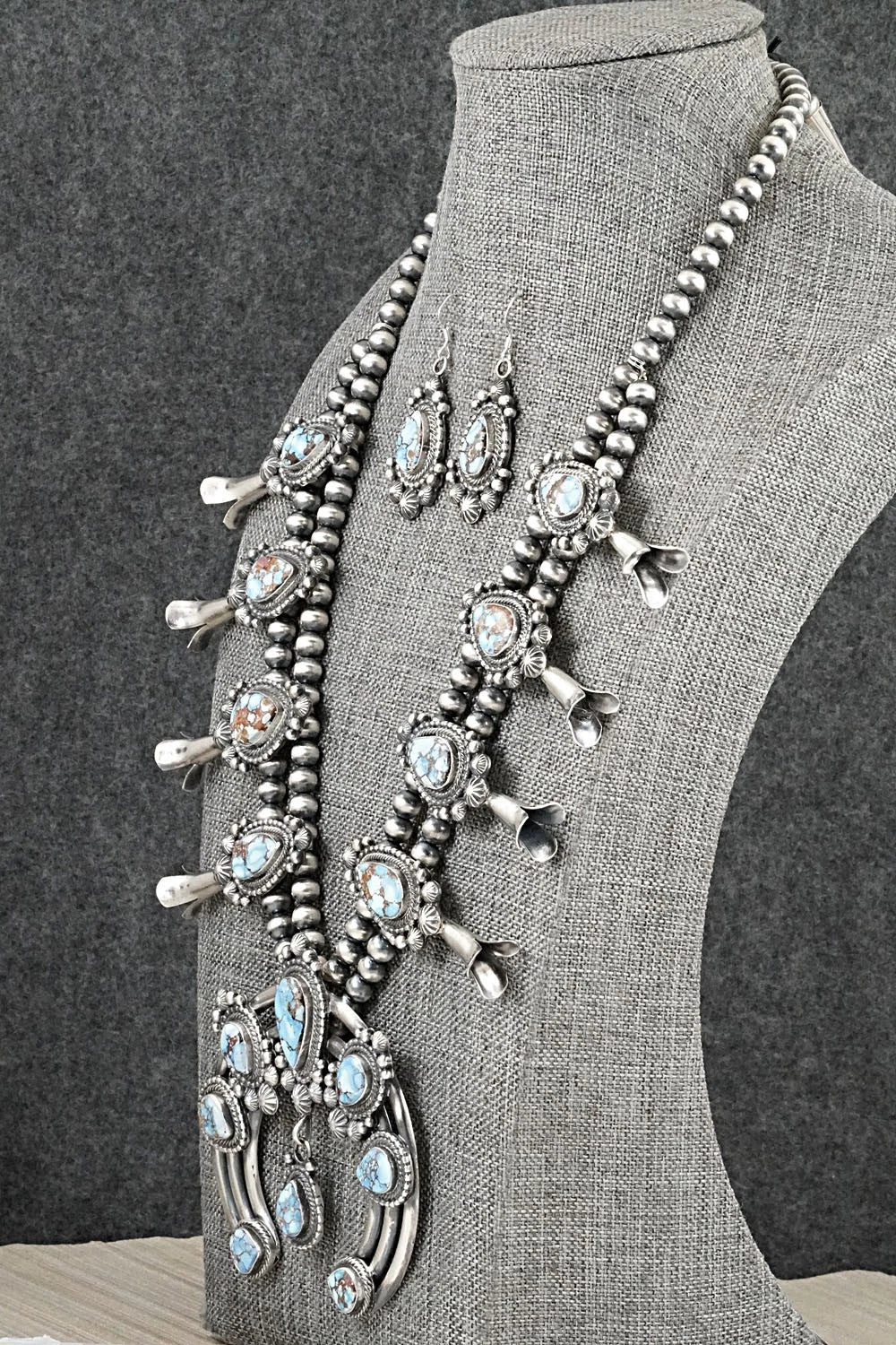 Turquoise & Sterling Silver Squash Blossom Set - Tom Lewis