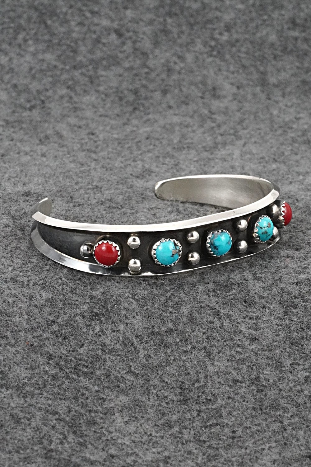 Turquoise, Coral & Sterling Silver Bracelet - Paul Largo