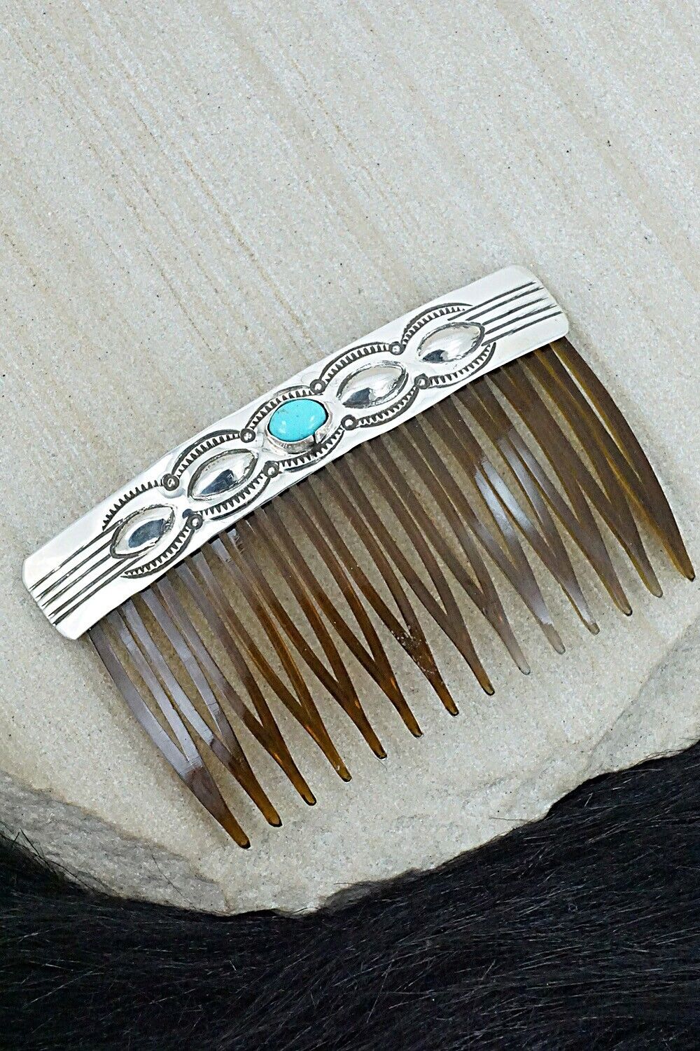 Turquoise & Sterling Silver Hair Combs - Jennie Blackgoat