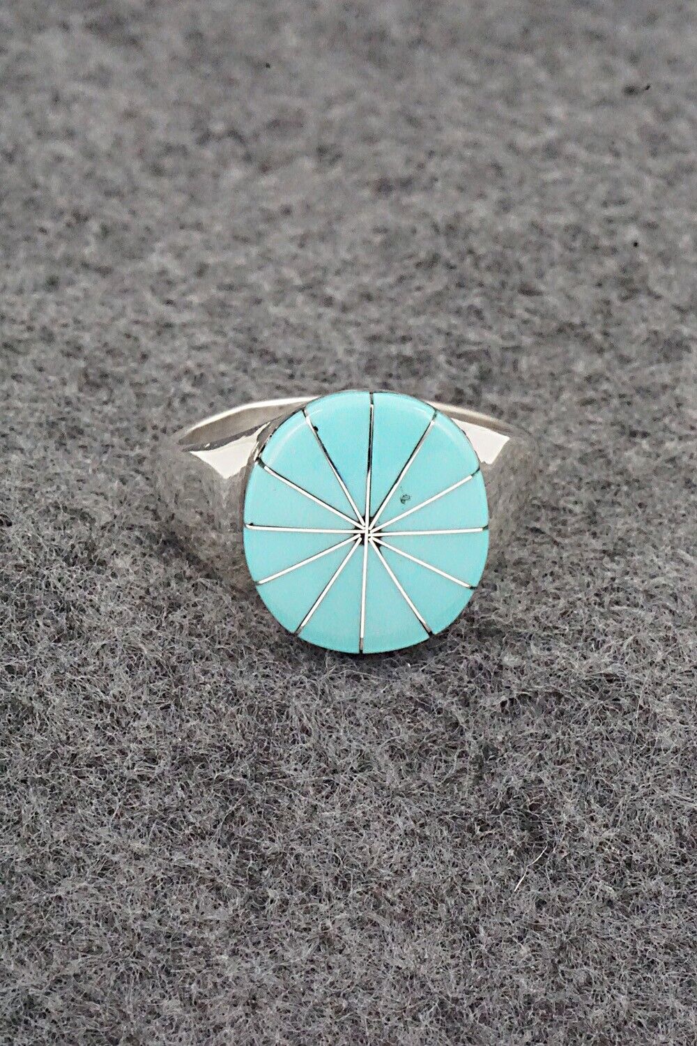 Turquoise & Sterling Silver Inlay Ring - Johnson Laweka - Size 9.5