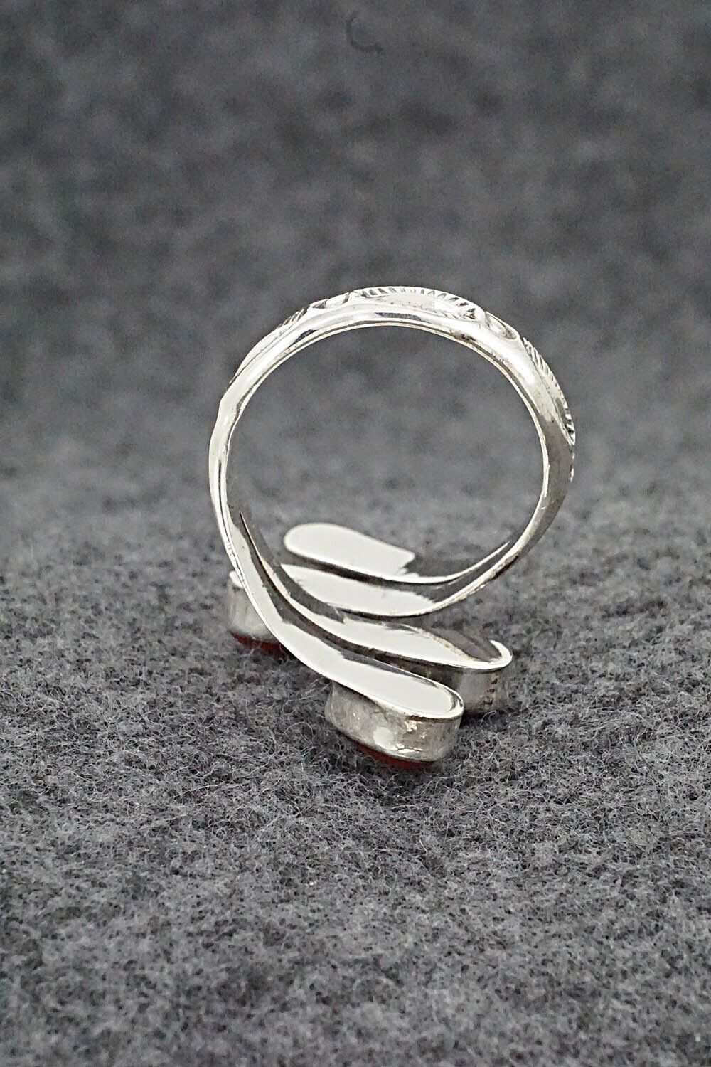 Coral & Sterling Silver Ring - Thomas Yazzie - Size 9.5