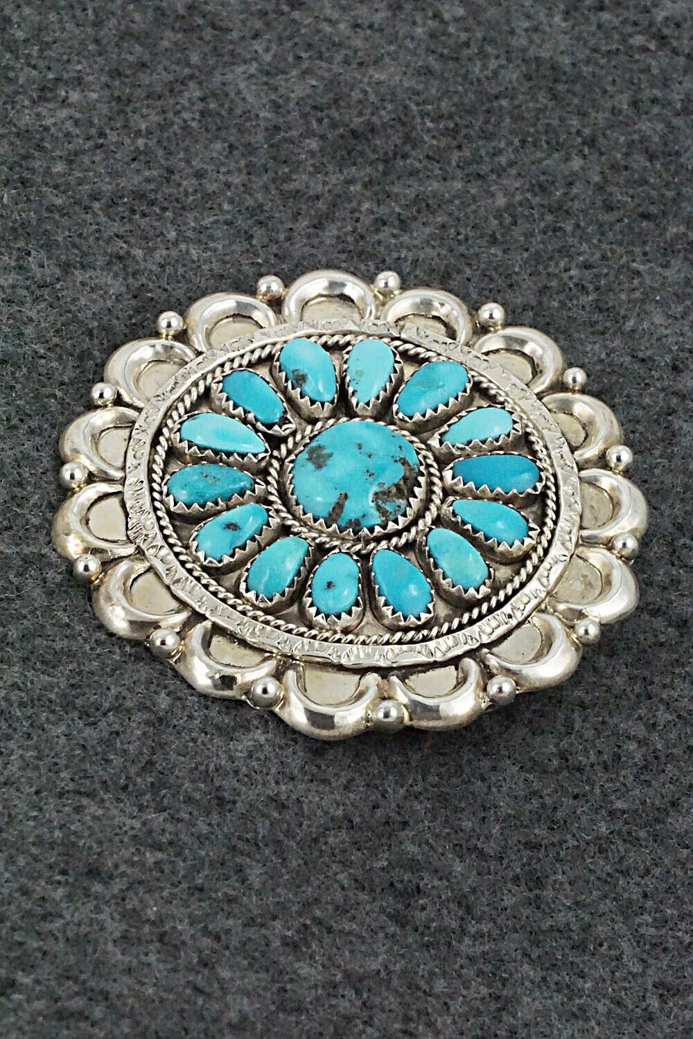 Turquoise & Sterling Silver Pendant/Pin - Justina Wilson