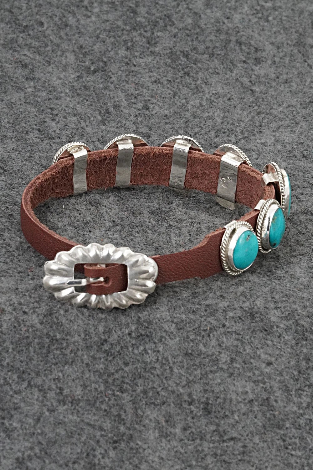 Turquoise, Sterling Silver & Leather Bracelet - Rosita Charlie