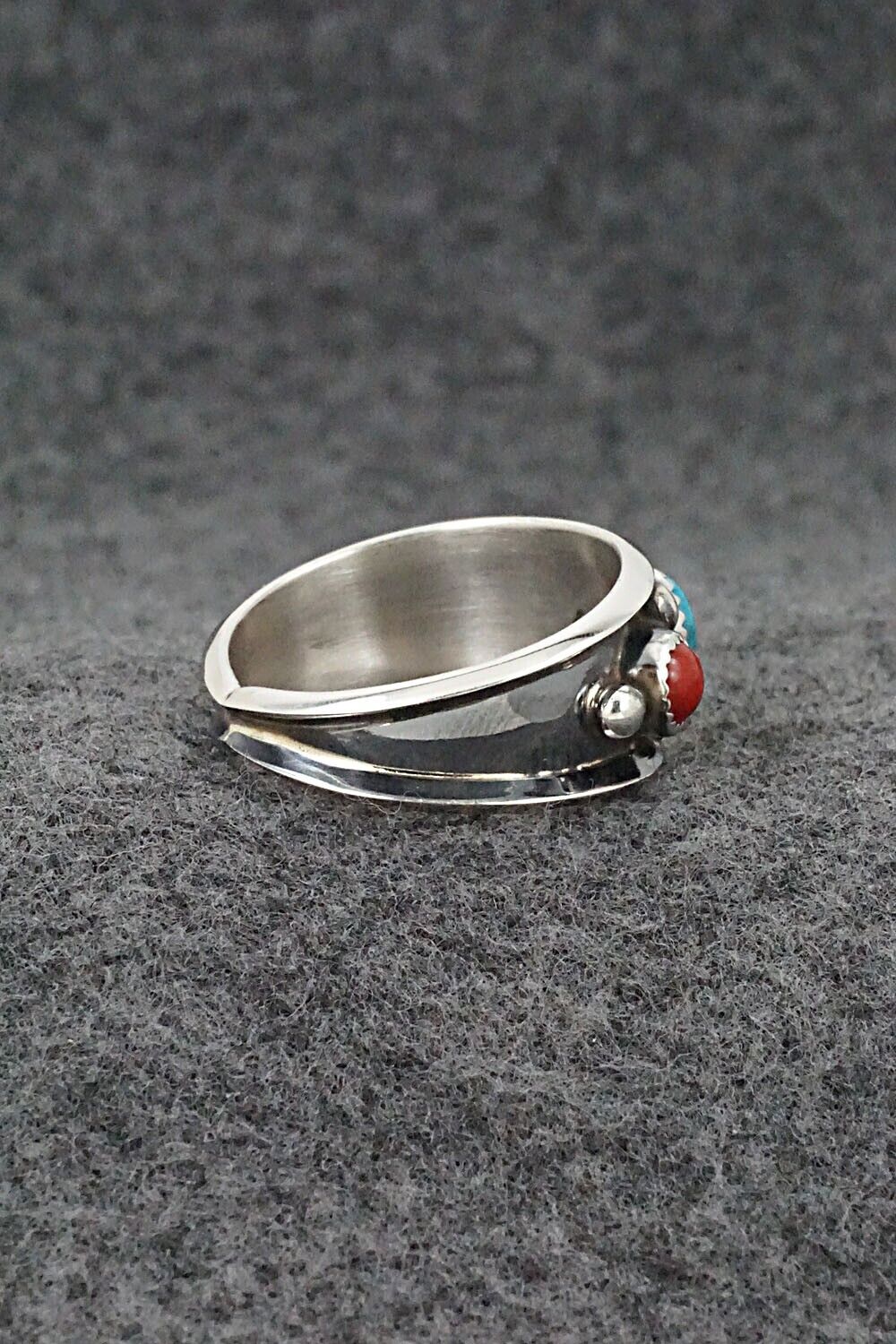 Turquoise, Coral & Sterling Silver Ring - Paul Largo - Size 11.5