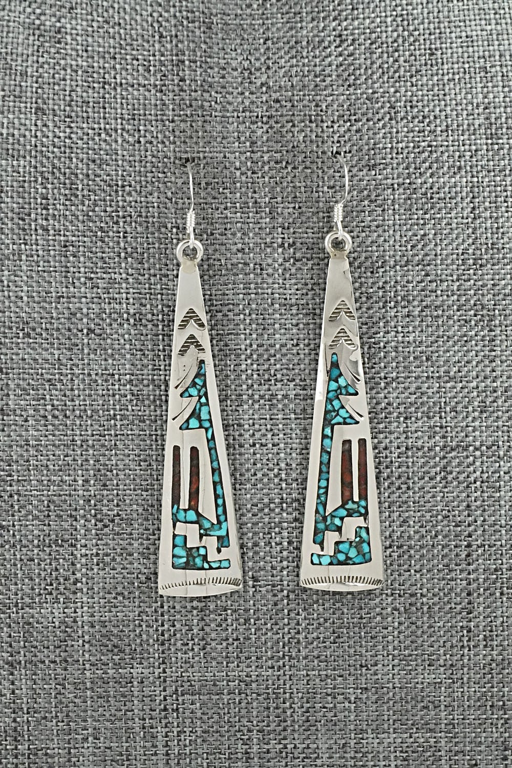 Turquoise, Coral Chip & Sterling Silver Earrings - Joleen Yazzie