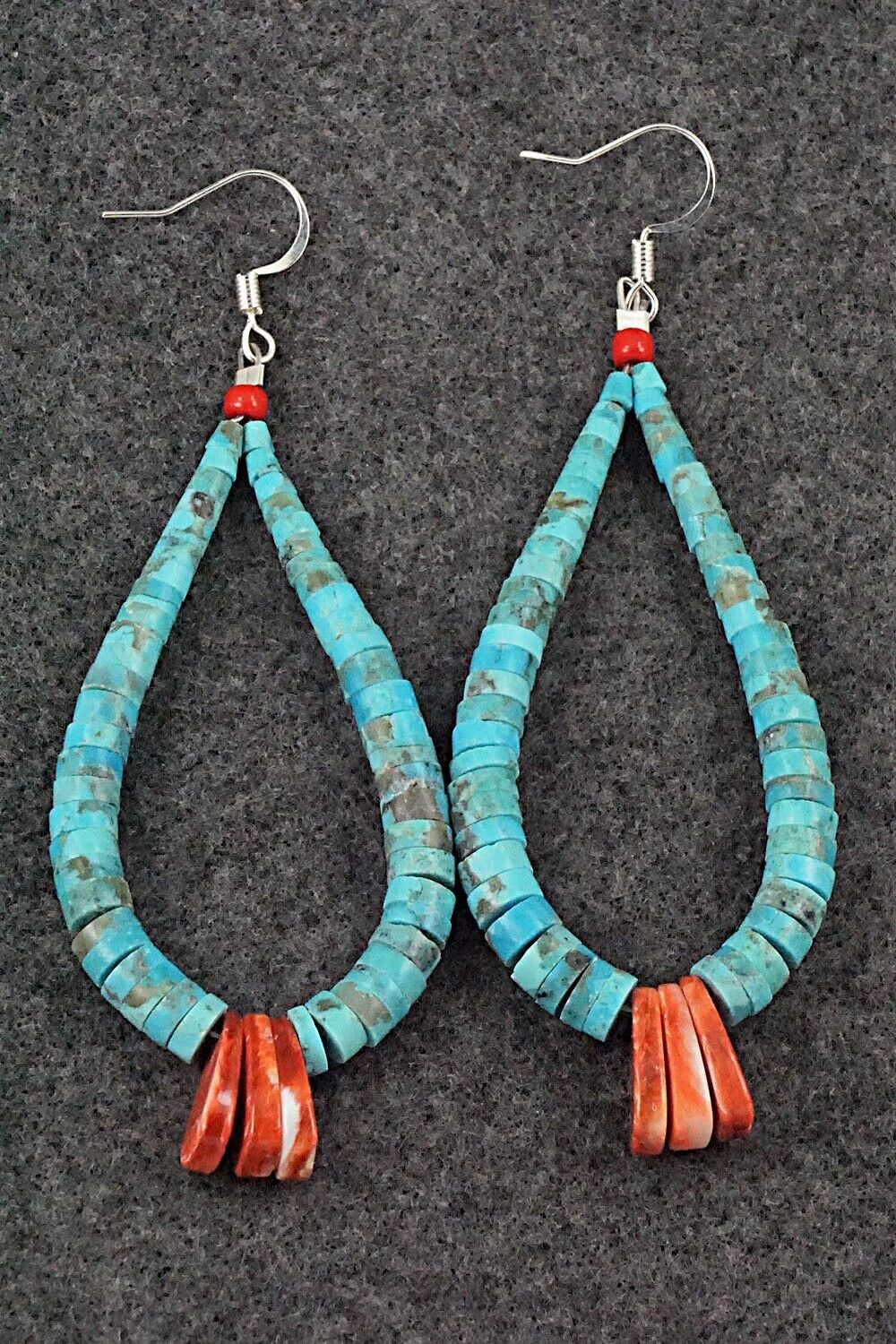 Turquoise, Spiny Oyster & Sterling Silver Earrings - Lupe Lovato
