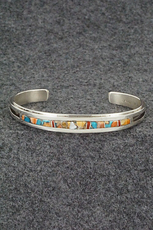 Turquoise, Coral, Spiny Oyster & Sterling Silver Bracelet - Wilbert Muskett Jr.