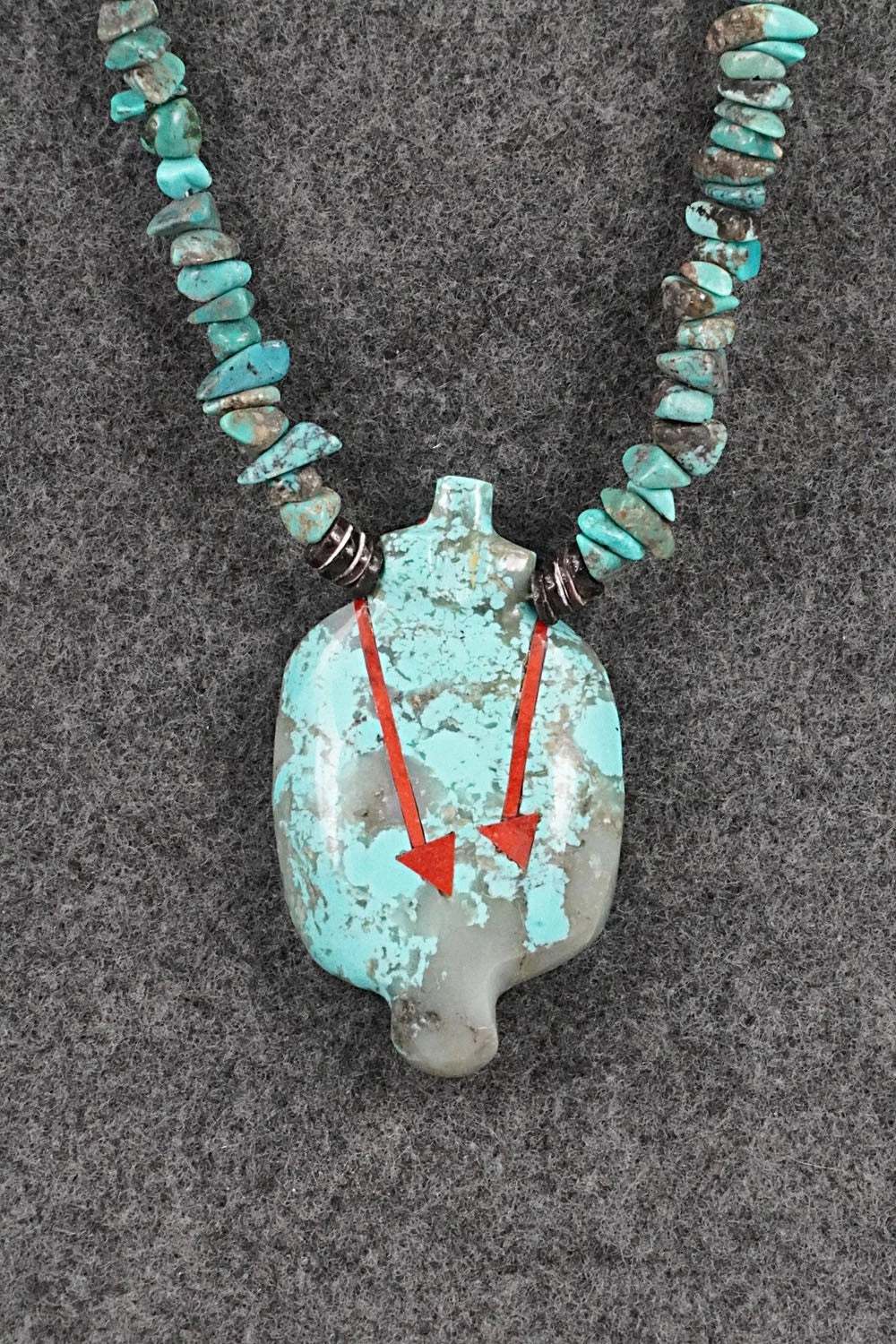 Turquoise Zuni Fetish Carving & Sterling Silver Necklace - Bernard Laiwakete