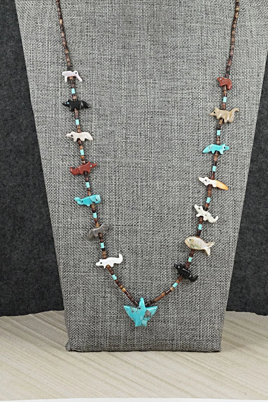 Multi-Stone Fetish Carving & Sterling Silver Necklace - Hector Goodluck