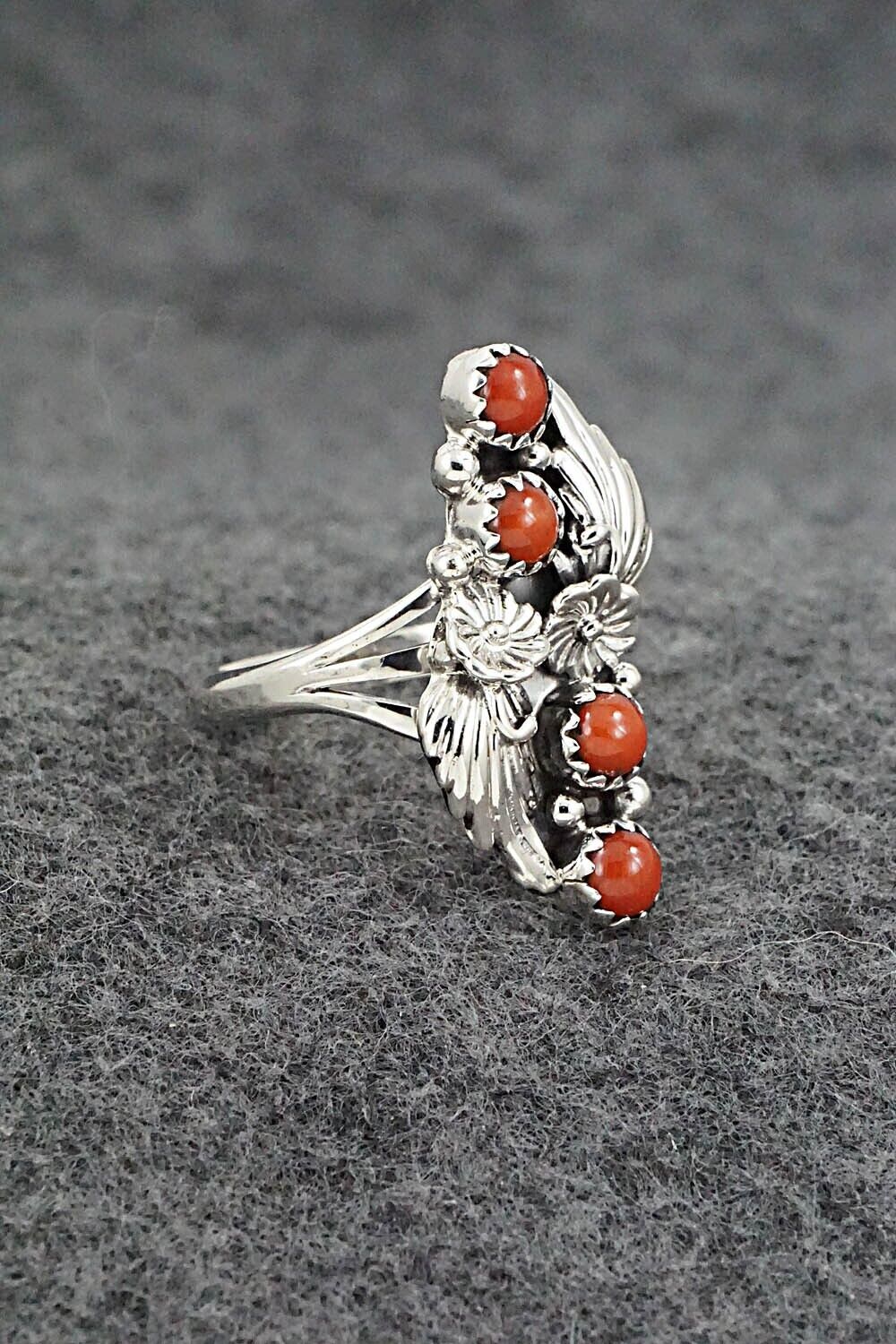 Coral & Sterling Silver Ring - Alice Rose Saunders - Size 7.5