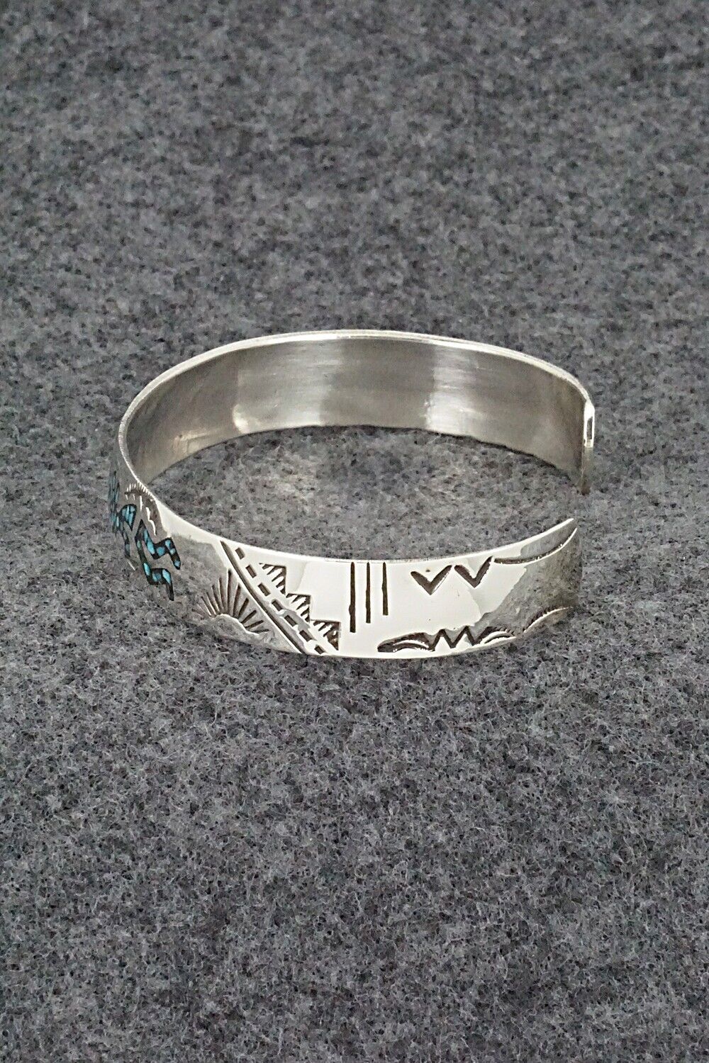 Turquoise, Coral Chip Inlay & Sterling Silver Bracelet - Joleen Yazzie