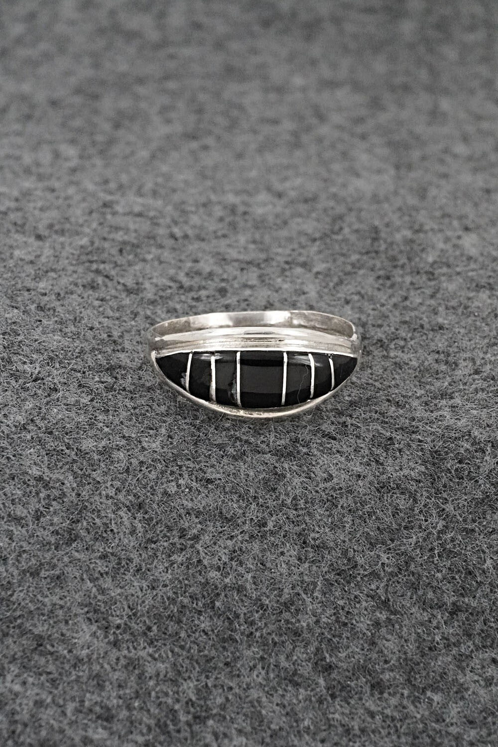 Onyx & Sterling Silver Inlay Ring - Ola Eriacho - Size 10