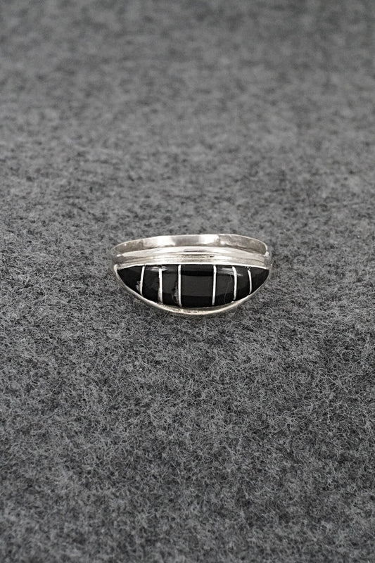 Onyx & Sterling Silver Inlay Ring - Ola Eriacho - Size 10