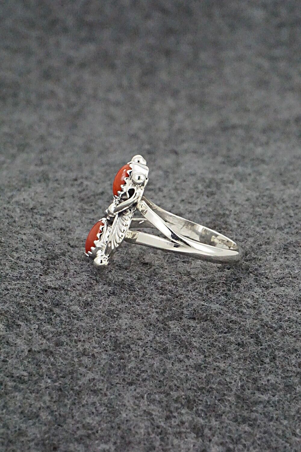 Coral & Sterling Silver Ring - Judy Largo - Size 7