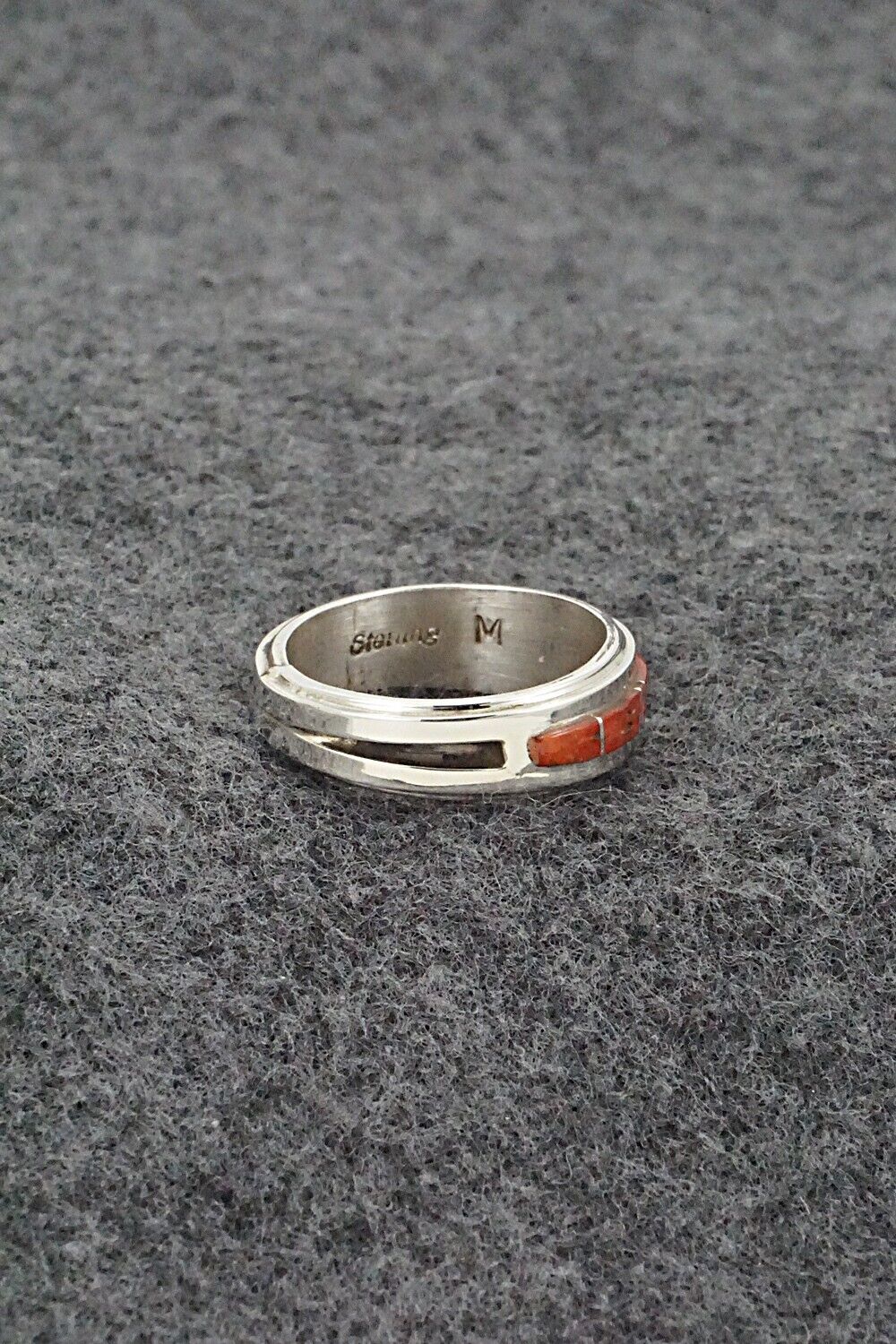 Coral & Sterling Silver Inlay Ring - Wilbert Muskett Jr. - Size 7