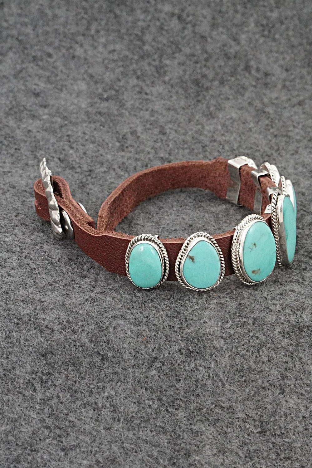 Turquoise, Sterling Silver & Leather Bracelet - Bonnie Willie