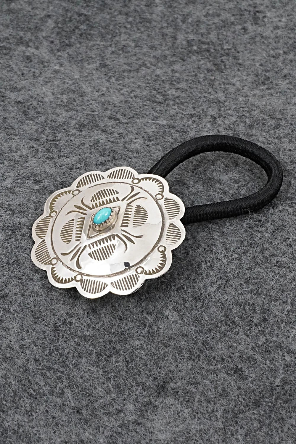 Turquoise & Sterling Silver Hair Tie - Bertha Begay