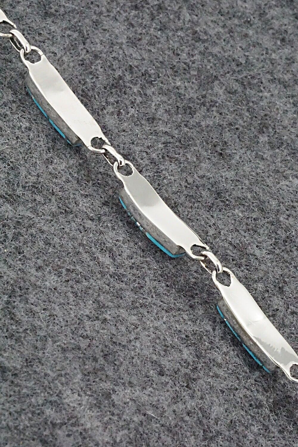 Turquoise & Sterling Silver Link Bracelet - Clarence Booqua