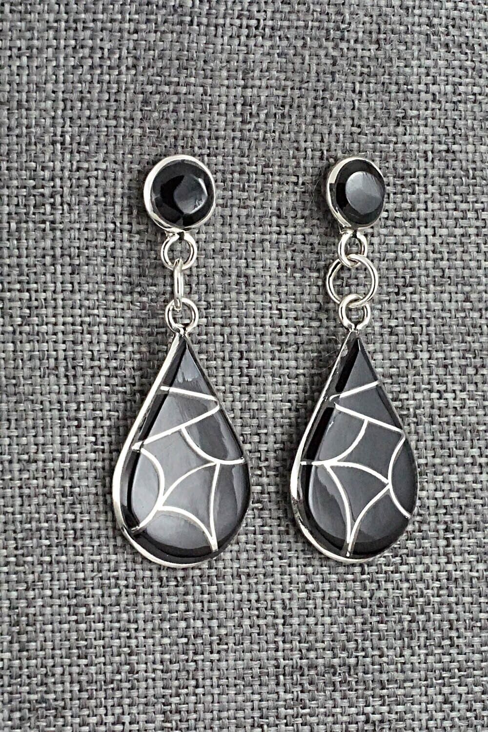 Onyx & Sterling Silver Inlay Earrings - Delorna Lahi