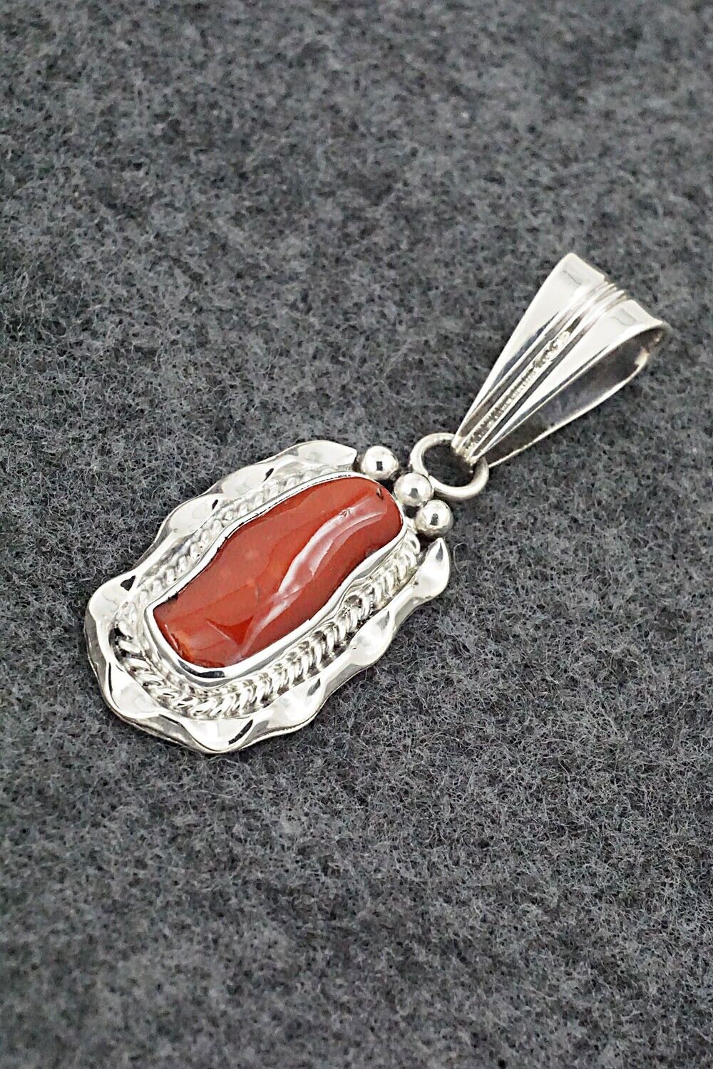 Coral & Sterling Silver Pendant - Samuel Yellowhair