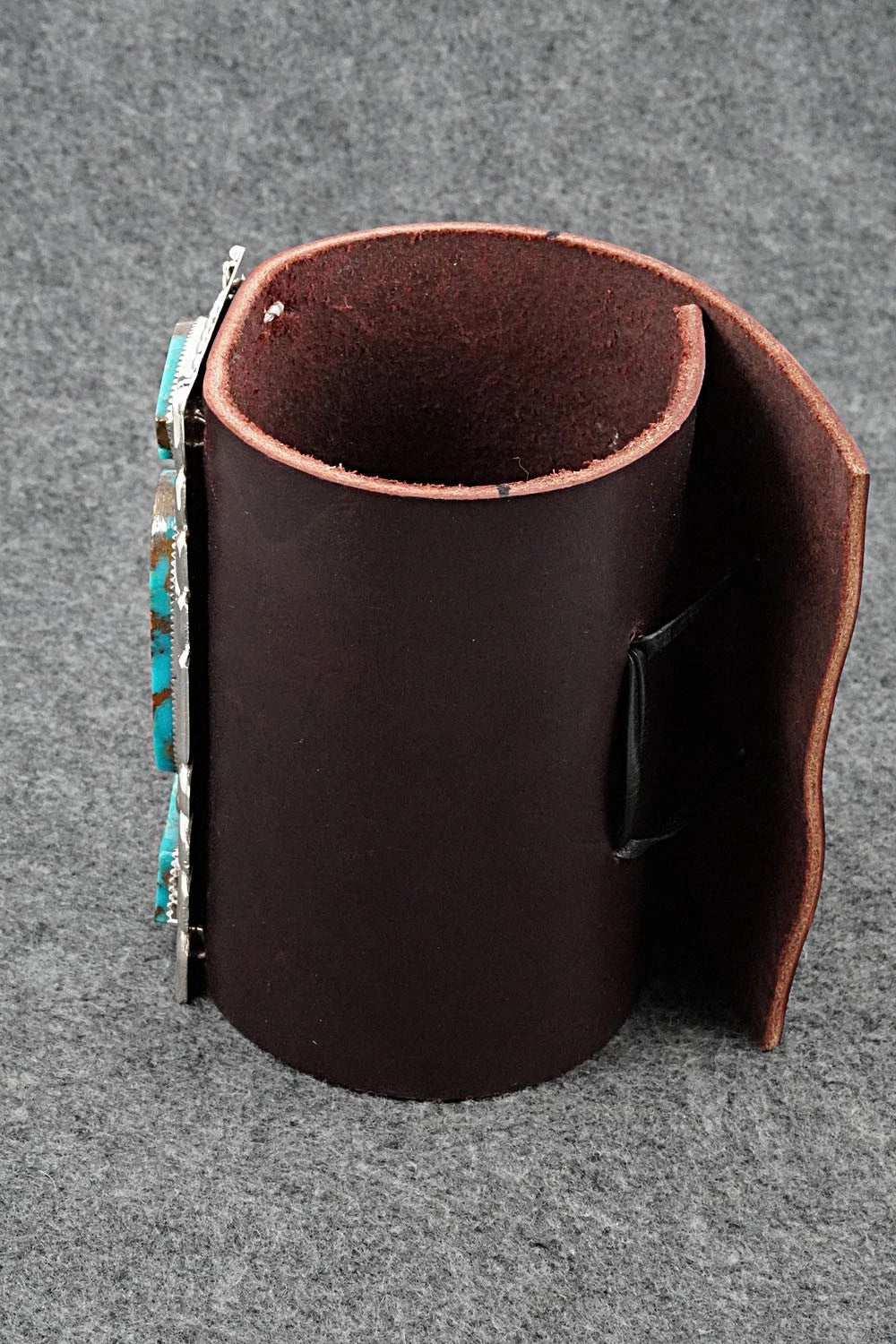 Turquoise, Sterling Silver & Leather Bracelet - Griffin Tsabetsaye Jr.