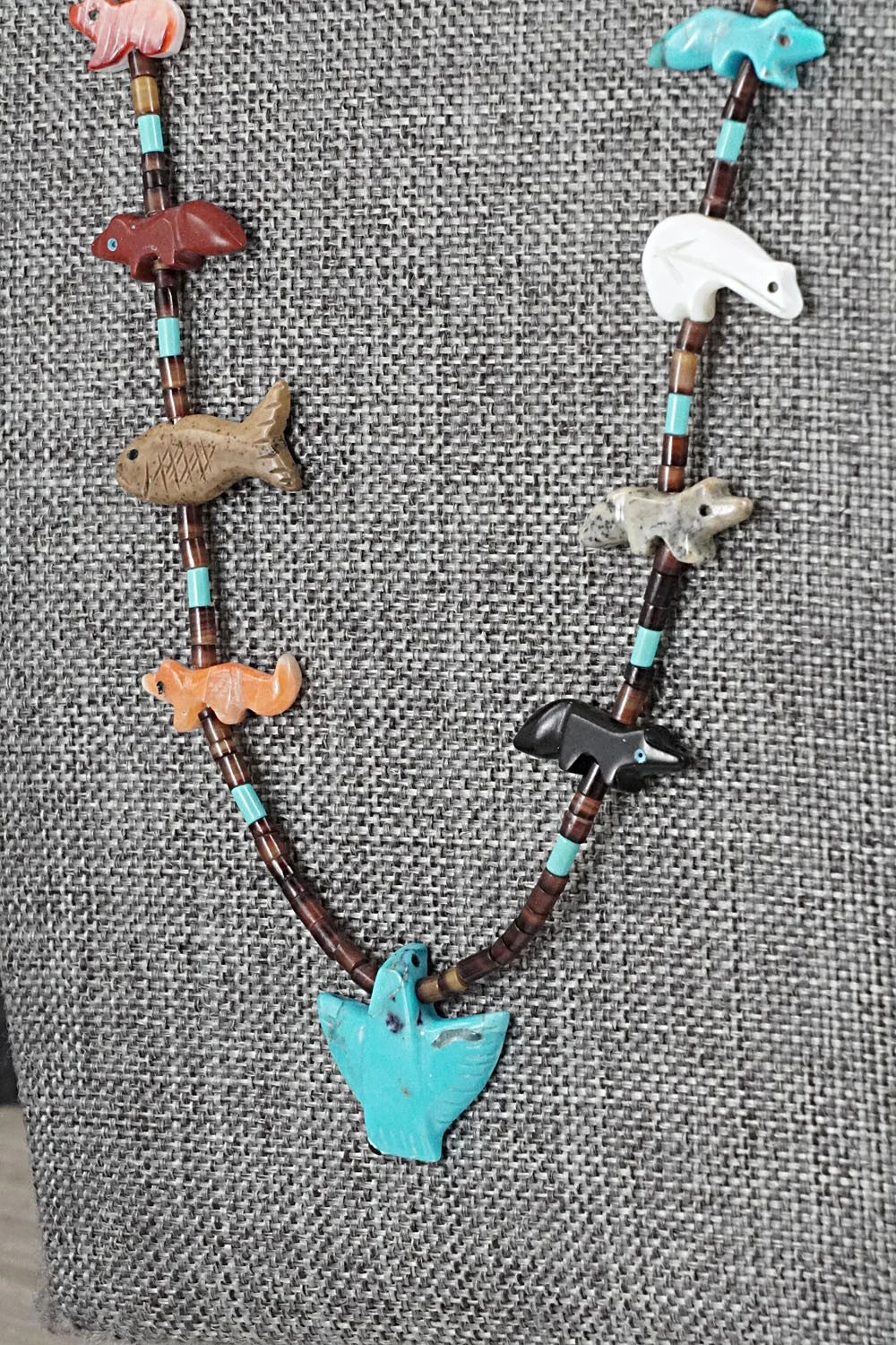 Multi-Stone Fetish Carving & Sterling Silver Necklace - Hector Goodluck