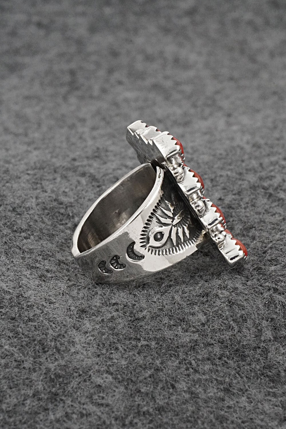 Coral & Sterling Silver Ring - Verley Betone - Size 7