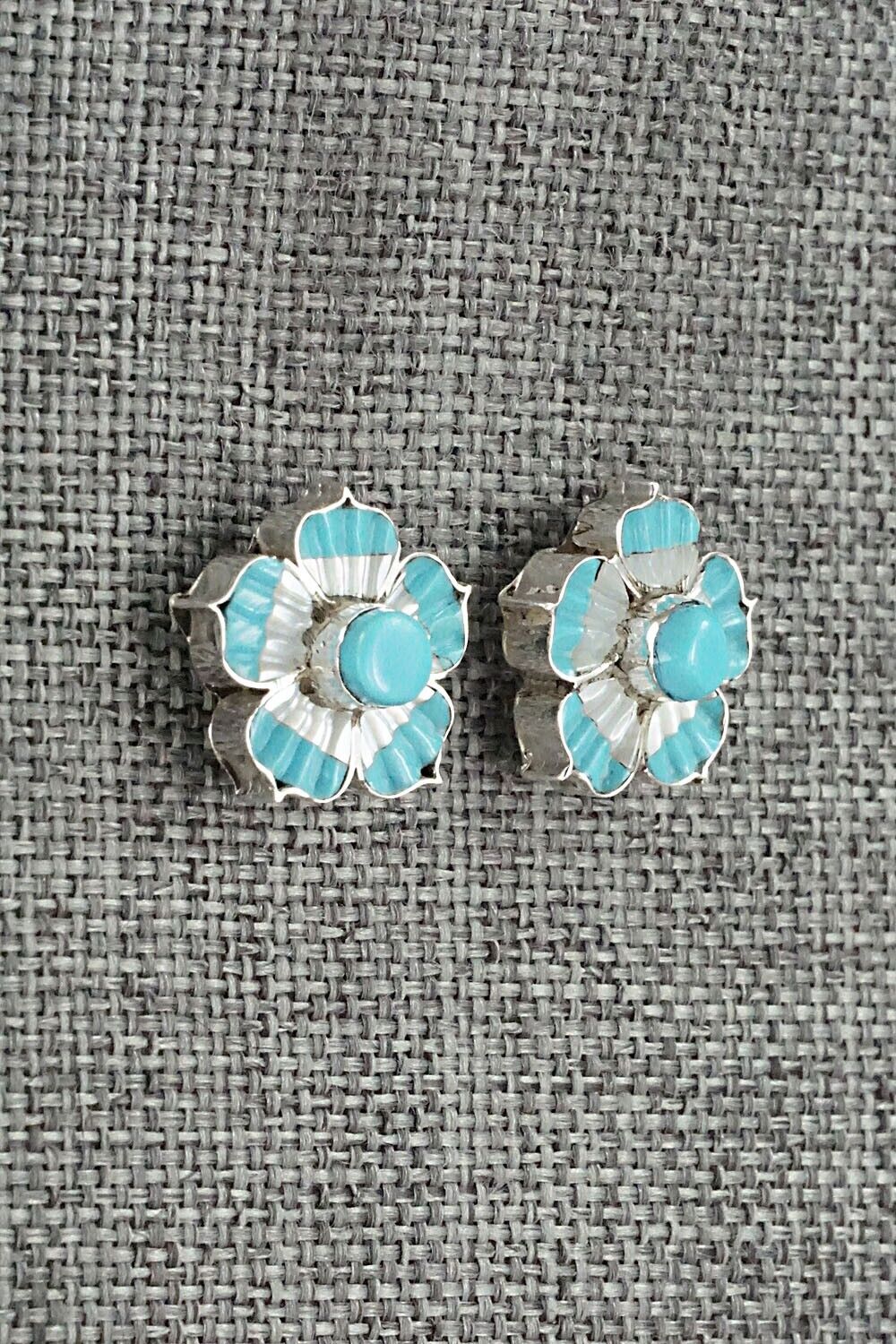 Turquoise, Mother of Pearl & Sterling Silver Earrings - Marsha Quam