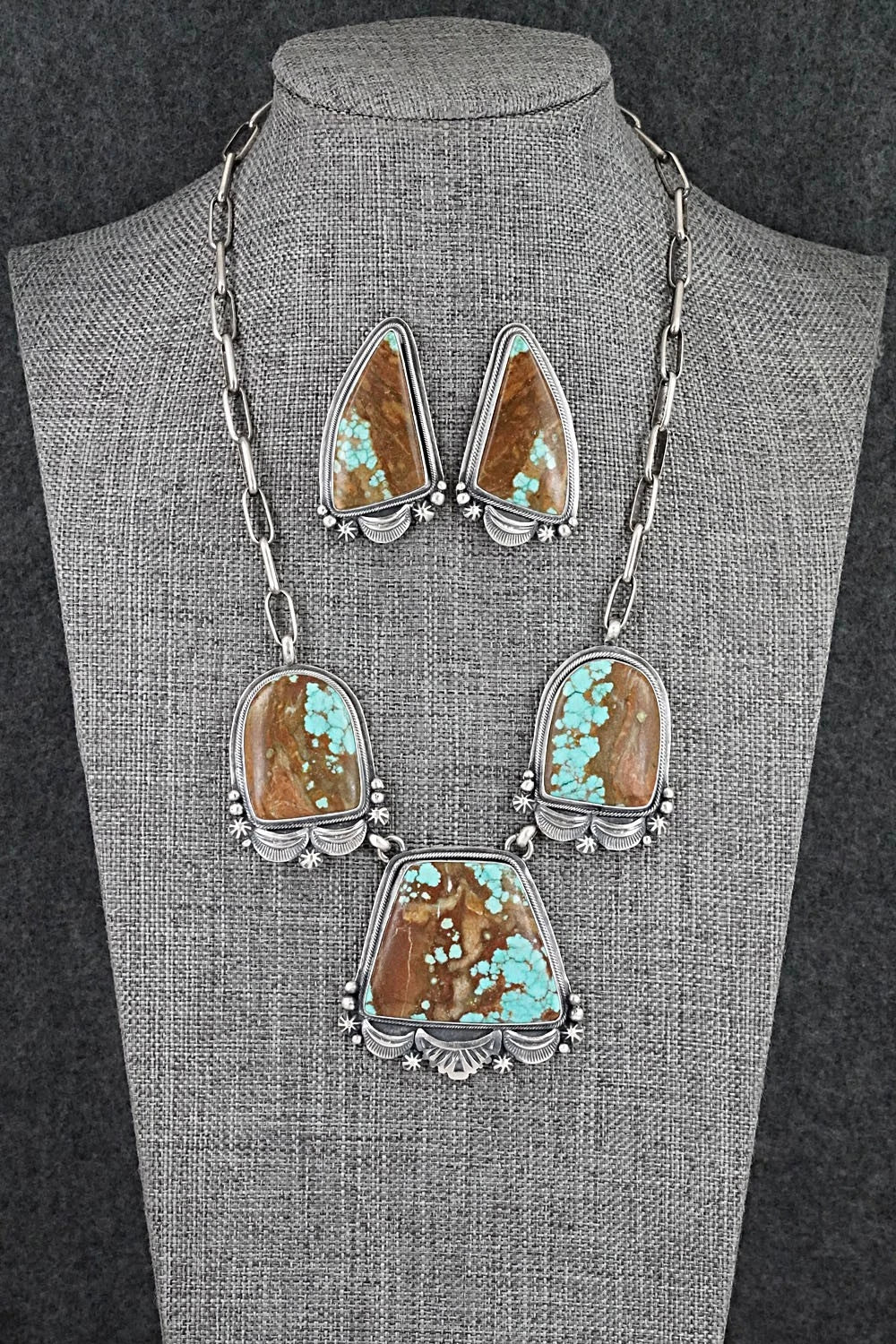 Turquoise & Sterling Silver Necklace and Earrings Set - Darrin Livingston