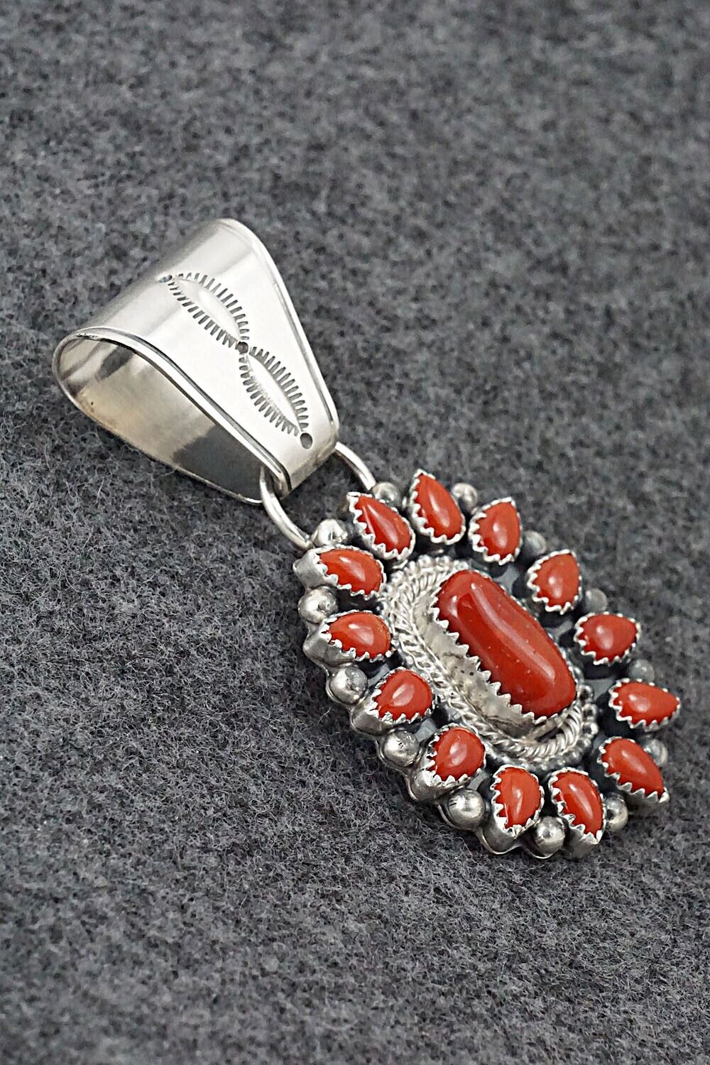 Coral & Sterling Silver Pendant - Tom Lewis