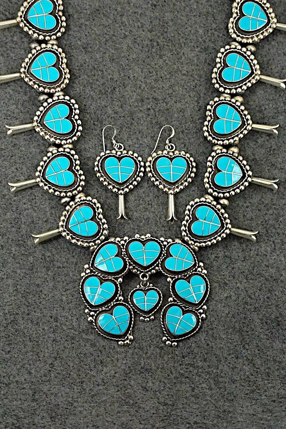 Turquoise & Sterling Silver Squash Blossom Set - Faye Lowsayatee